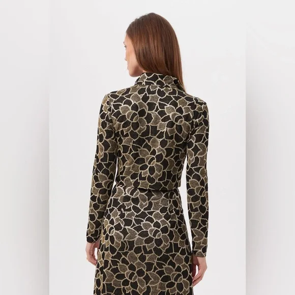 NWT • TRINA TURK • Frosty Meadows Cropped Knit Jacquard Zip-Front Top • Multi 🖤 - Picture 3 of 10